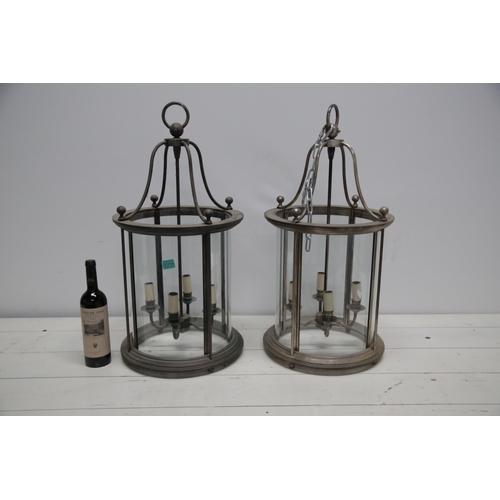 56 - Pair of Circular Metal Hall Lanterns (38 cm W x 75 cm H)