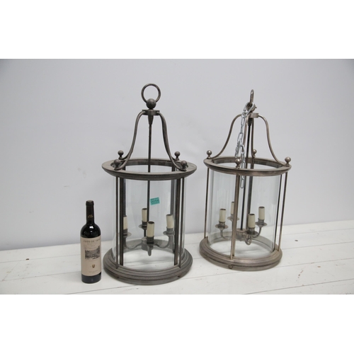 56 - Pair of Circular Metal Hall Lanterns (38 cm W x 75 cm H)