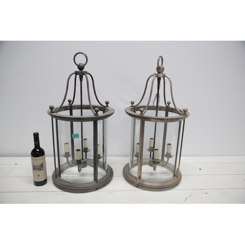 57 - Pair of Circular Metal Hall Lanterns (38 cm W x 75 cm H)