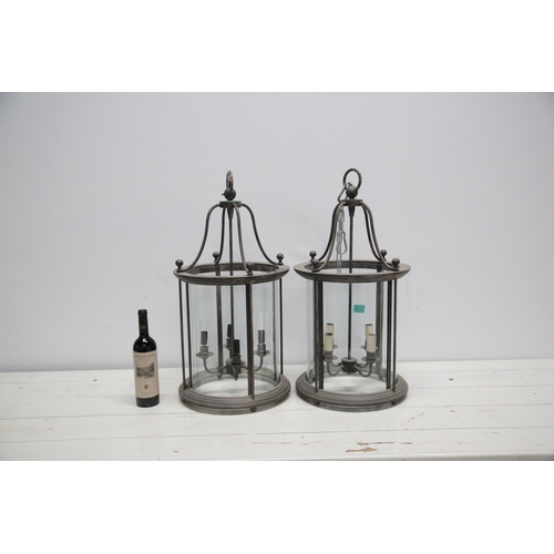 57 - Pair of Circular Metal Hall Lanterns (38 cm W x 75 cm H)