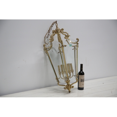 66 - Fine Brass Tapering Lanterns with Bevelled Edge Glass (46 cm W x 80 cm H)