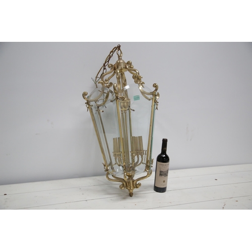 66 - Fine Brass Tapering Lanterns with Bevelled Edge Glass (46 cm W x 80 cm H)