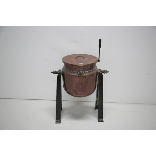 76 - Antique Copper and Wrought Iron Jam Kettle (75 cm W x  115 cm H x 50 cm D)