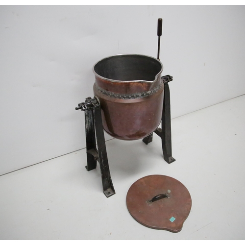 76 - Antique Copper and Wrought Iron Jam Kettle (75 cm W x  115 cm H x 50 cm D)