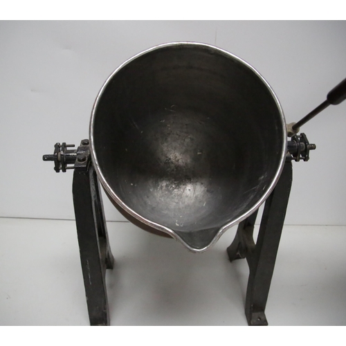 76 - Antique Copper and Wrought Iron Jam Kettle (75 cm W x  115 cm H x 50 cm D)