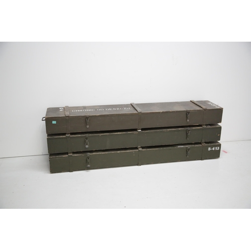 96 - Set of 3 Munitions Boxes (200 cm W x 20 cm H x 28 cm D)