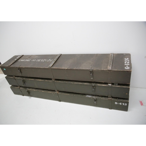 96 - Set of 3 Munitions Boxes (200 cm W x 20 cm H x 28 cm D)