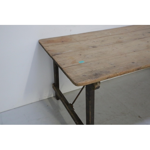 Antique Pitch Pine Folding Table with Unusual Mechanism (180 cm w x 75 cm H x 90 cm D)