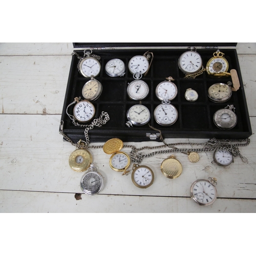 Large Collection of Pocket Watches, Fob Chains Etc