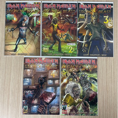 488 - IRON MAIDEN - Legacy of the Beast Pt 2- NIGHT CITY Comic Book Set. Complete set of #1 -5. Heavy Meta... 