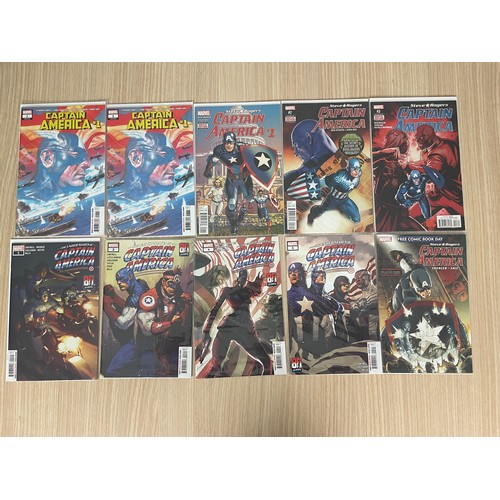343 - CAPTAIN AMERICA BUNDLE - 10 Marvel Comics. Featuring 2 x Copies of Captain America #1 (2018) plus St... 