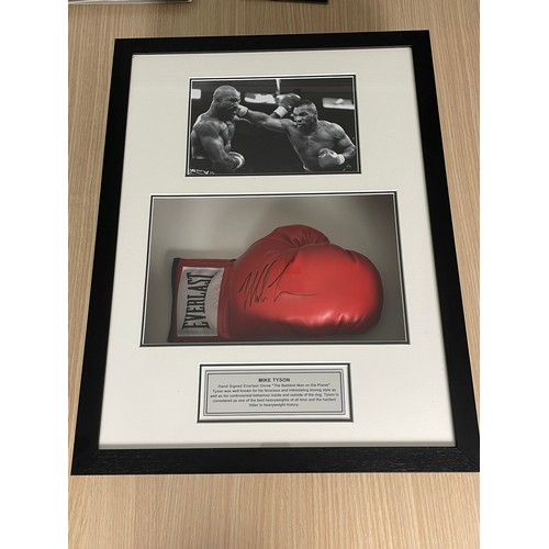 476 - MIKE TYSON SIGNED EVERLAST BOXING GLOVE MOUNTED & BEAUTIFULLY PRESENTED IN WOODEN/GLASS DISPLAY CASE... 