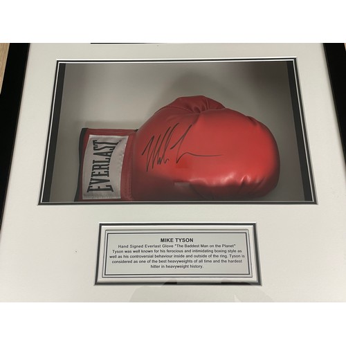 476 - MIKE TYSON SIGNED EVERLAST BOXING GLOVE MOUNTED & BEAUTIFULLY PRESENTED IN WOODEN/GLASS DISPLAY CASE... 