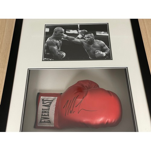 476 - MIKE TYSON SIGNED EVERLAST BOXING GLOVE MOUNTED & BEAUTIFULLY PRESENTED IN WOODEN/GLASS DISPLAY CASE... 