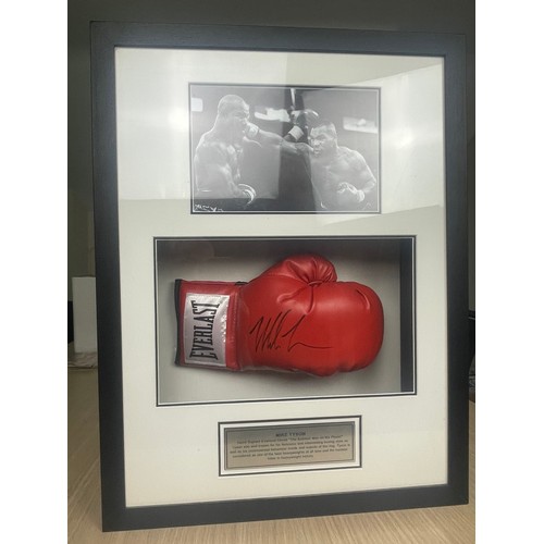 476 - MIKE TYSON SIGNED EVERLAST BOXING GLOVE MOUNTED & BEAUTIFULLY PRESENTED IN WOODEN/GLASS DISPLAY CASE... 