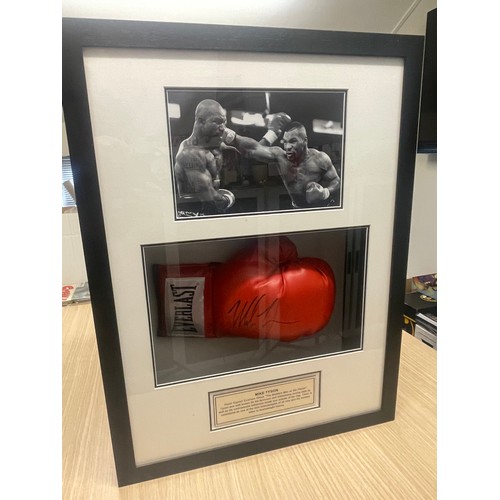 476 - MIKE TYSON SIGNED EVERLAST BOXING GLOVE MOUNTED & BEAUTIFULLY PRESENTED IN WOODEN/GLASS DISPLAY CASE... 