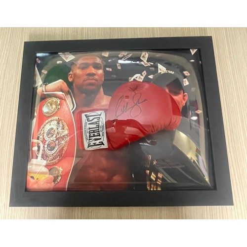 477 - ANTHONY JOSHUA SIGNED EVERLAST BOXING GLOVE Mounted in wood/perspex display case. Includes Certifica... 