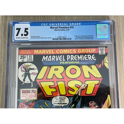 472 - Marvel Premiere #15 featuring Iron Fist. CGC  7.5 Graded Marvel Comic  from 1974. First Appearance a... 