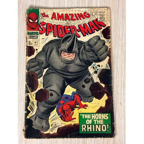 4 - THE AMAZING SPIDER-MAN #41 - First Appearance of RHINO. Iconic Cover design by John Romito Sr, Autho... 