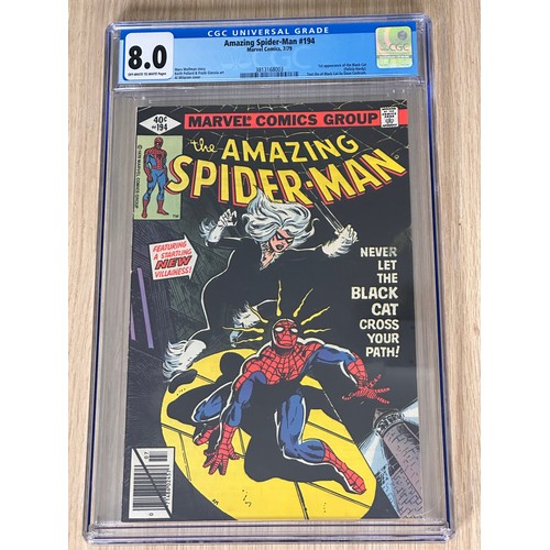 278F - AMAZING SPIDER-MAN #194. CGC 8.0 First Appearance of the Black Cat (Felicia Hardy). An Important Key... 