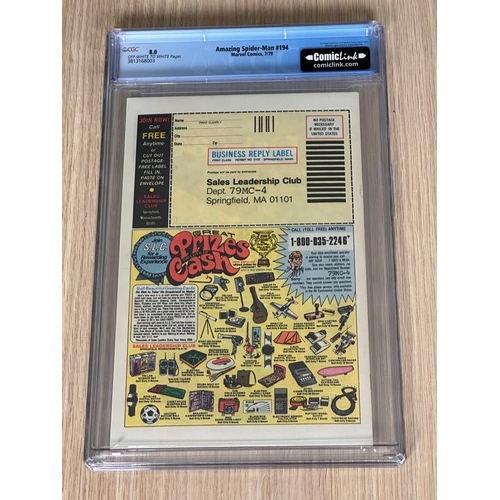 278F - AMAZING SPIDER-MAN #194. CGC 8.0 First Appearance of the Black Cat (Felicia Hardy). An Important Key... 