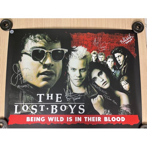 260 - THE LOST BOYS - SIGNED MOVIE POSTER - SIGNED AND AUTHENTICATED QUAD POSTER FEATURING FIVE LOST BOYS ... 