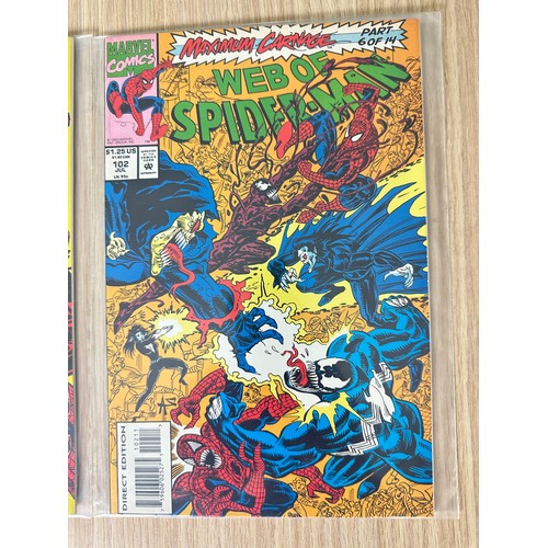 240 - WEB OF SPIDER-MAN #101 & 102. Maximum Carnage parts 2 & 6. Both VFN Condition. Marvel Comics 1993.