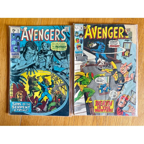 274 - AVENGERS #73 + #74. Marvel Comics 1970. First App of Monica Lynne. #73 VG Condition. #74 ripped cove... 