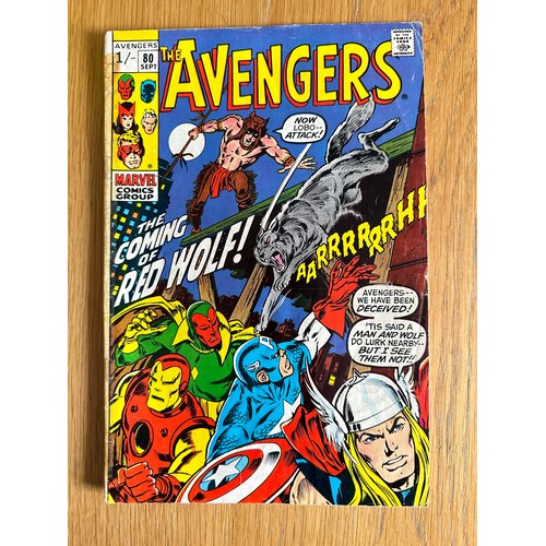276 - AVENGERS #80. Marvel Comics 1970. 1st App and origin of Red Wolf. FR Condition. Sellotape on spine.