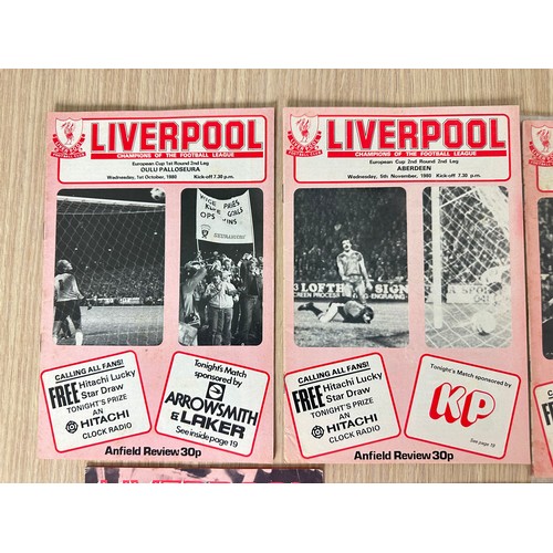 414 - FOOTBALL PROGRAMMES: LIVERPOOL FC. European Cup Home Games 1980 - 1982. Seven Programmes in total. V... 