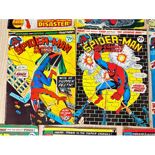 375 - SPIDERMAN UK COMICS WEEKLY. #50, 65, 85 - 95. 
13 Comics in total 1974 onwards.