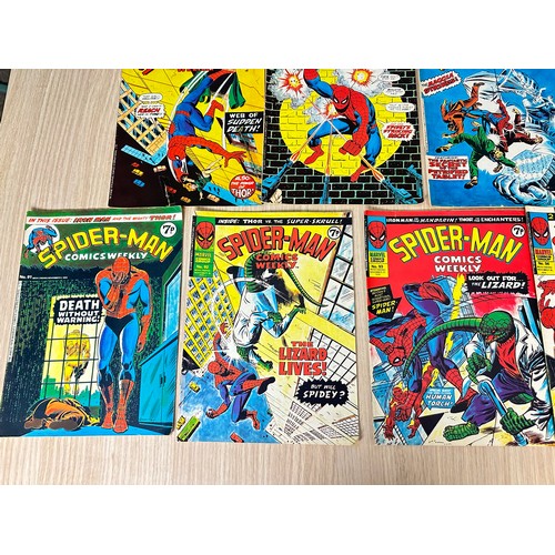 375 - SPIDERMAN UK COMICS WEEKLY. #50, 65, 85 - 95. 
13 Comics in total 1974 onwards.