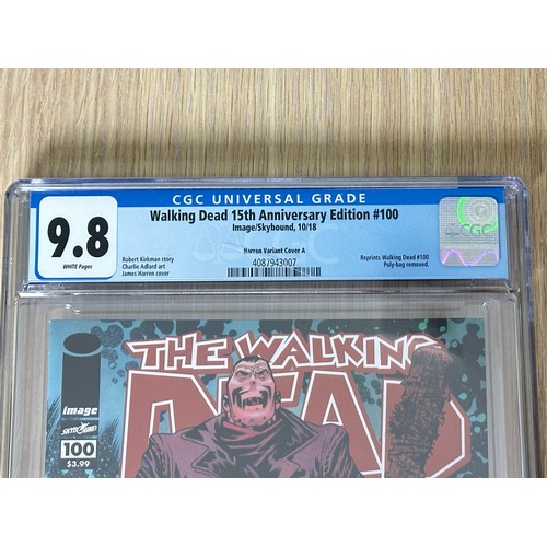 413 - THE WALKING DEAD #100 CGC 9.8 15th Anniversary Edition Harren Variant Virgin Cover. Reprints Walking... 