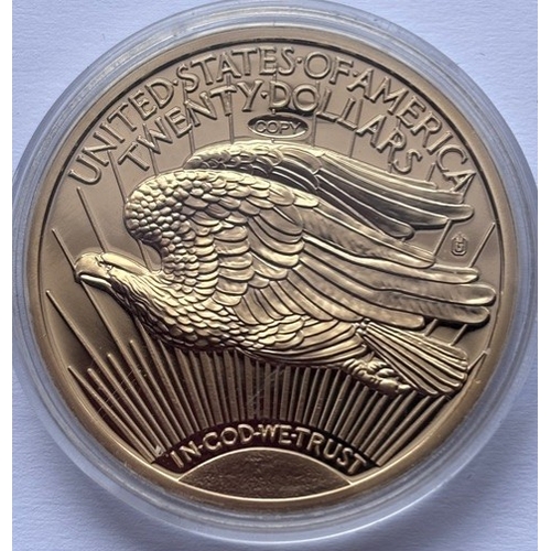 1 - 2002 Cu Gold Plated Proof Medallion, 1933 Gold Double Eagle Replica, Diameter 40mm, Weight 32g, COA