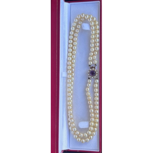 10 - 9ct Gold,Genuine Pearl and Amethyst necklace, Victorian style, Length 15in