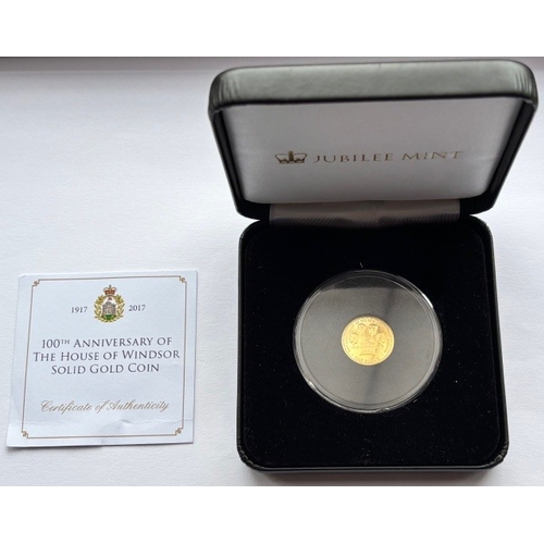 13 - 2017 9-carat Gold Proof One Crown Coin, 100th Anniversary of the House of Windsor, Diameter 16mm, We... 