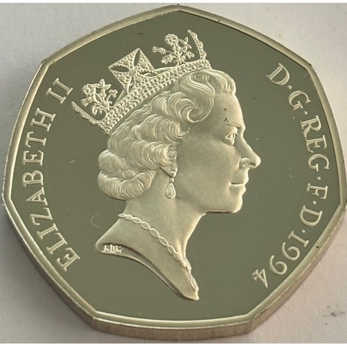 19 - 1994 UK Silver Proof Piedfort Commemorative Fifty Pence Coin, 50th Anniversary of D-Day, .925 Sterli... 