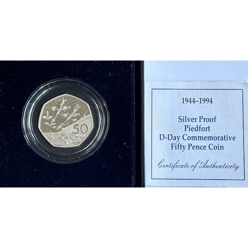 19 - 1994 UK Silver Proof Piedfort Commemorative Fifty Pence Coin, 50th Anniversary of D-Day, .925 Sterli... 