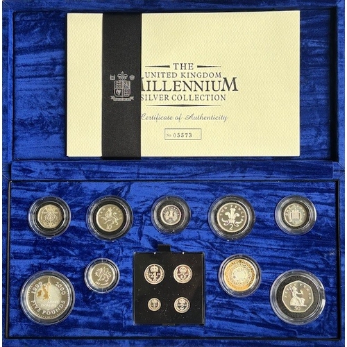 23 - 2000 UK Milleniumn Silver Proof Coin Collection, Millenium Crown .999 fine silver with 22 carat gold... 