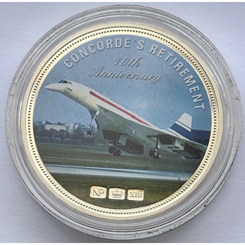 249 - 2013 Solid Silver Proof Concorde 10th Anniversary Commemorative Medallion,.925 Silver with colour pr... 