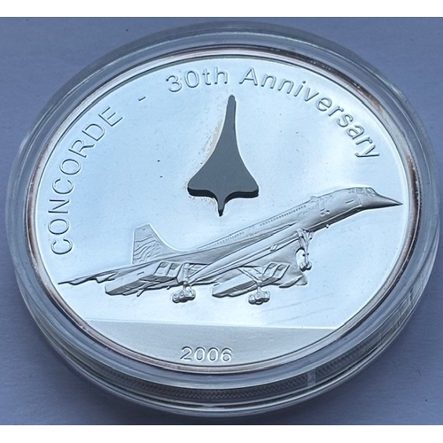 251 - 2006 .999 Solid Silver Proof Concorde 30th Anniversary Medallion, Real piece of Concorde inset, Diam... 