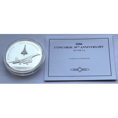 251 - 2006 .999 Solid Silver Proof Concorde 30th Anniversary Medallion, Real piece of Concorde inset, Diam... 