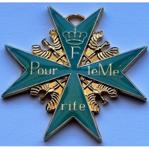 63 - Gilt Miniature German Order of Merit “Blue Max” Medal, Turquoise Enamel Cross with Gold Border, 40mm... 