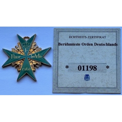 63 - Gilt Miniature German Order of Merit “Blue Max” Medal, Turquoise Enamel Cross with Gold Border, 40mm... 