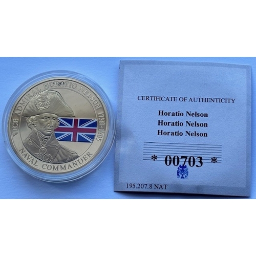 64 - 2016 Copper Gilt Proof Medallion “Greatest Britons – Horatio Nelson”, Colour Print, 40mm, 32g, with ... 