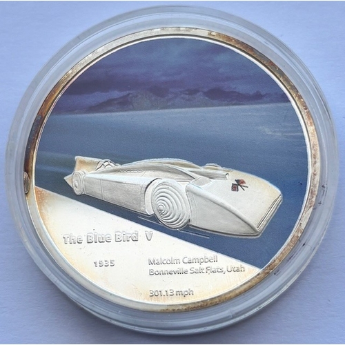 65 - 2010 Copper Silver-Plated Proof Medallion “Speed Through the Ages – Blue Bird”, Colour Print, 40mm, ... 