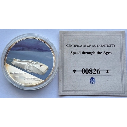 65 - 2010 Copper Silver-Plated Proof Medallion “Speed Through the Ages – Blue Bird”, Colour Print, 40mm, ... 