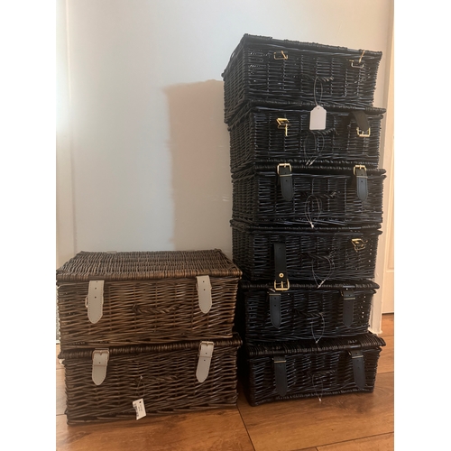 RRP £70, 8x Wicker Hamper Baskets, 2 Large 36cm, 6 Medium 32cm, Handmade Willow