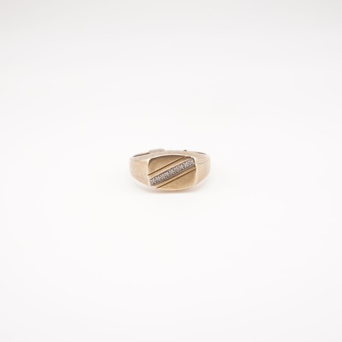 9ct Gold and diamond signet ring with rectangular head and diagonal ...