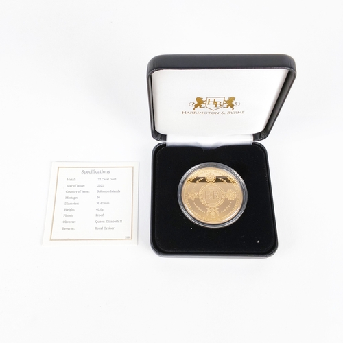 2021 Queen Elizabeth II Platinum Jubilee gold proof coin, 40g, 22ct